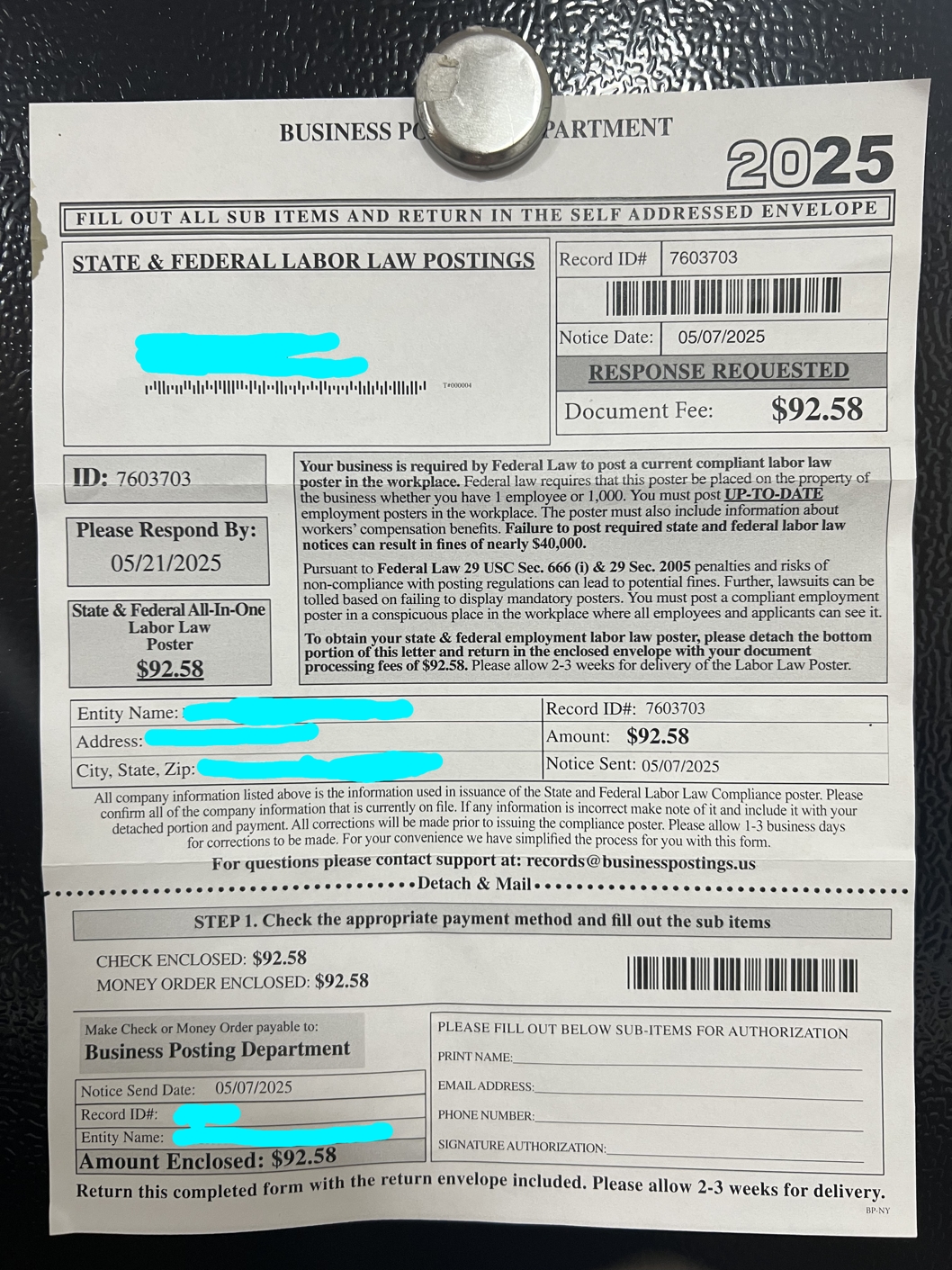 Scam letter from Business Posting Department
